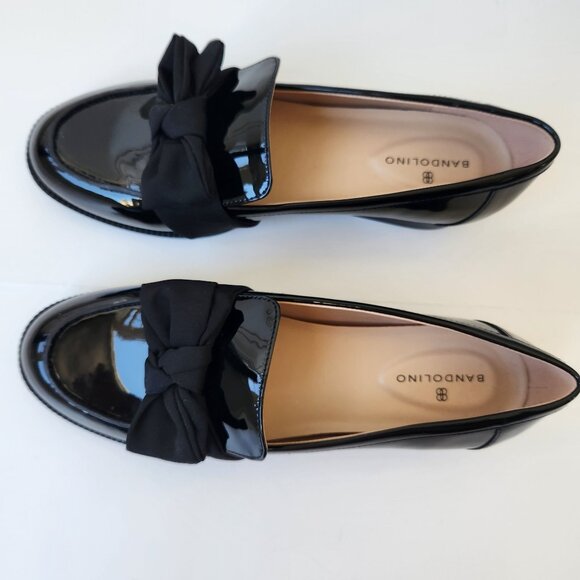 Bandolino Lindio Black Patent Loafers Bows Coquette Feminine Tailored Office - Picture 10 of 12